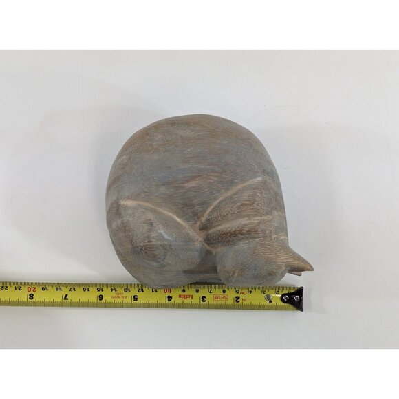 Curled Up Sleeping Cat Figurine Carved Etched Wood Gray Vtg Kitten Statue 5" - Picture 7 of 9